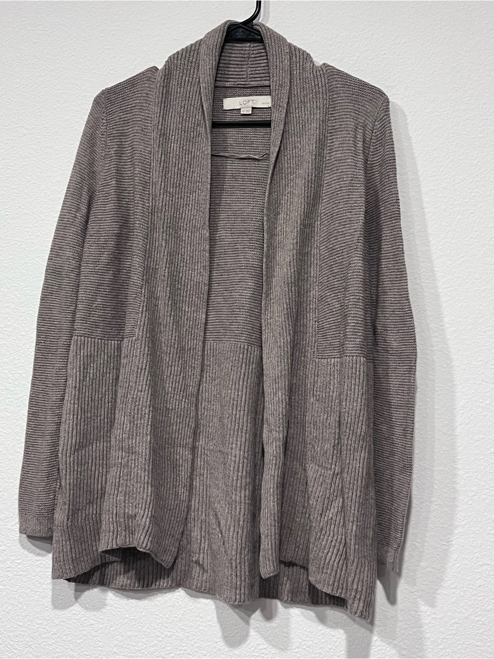 LOFT Petites Women’s MP Taupe Open Front Long Cardigan Sweater